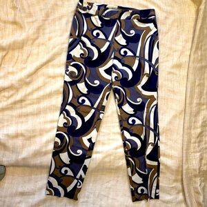 Evelyn & Arthur 10 Chocolate & Blue Geometric Classic Ankle Pants, 10, EUC